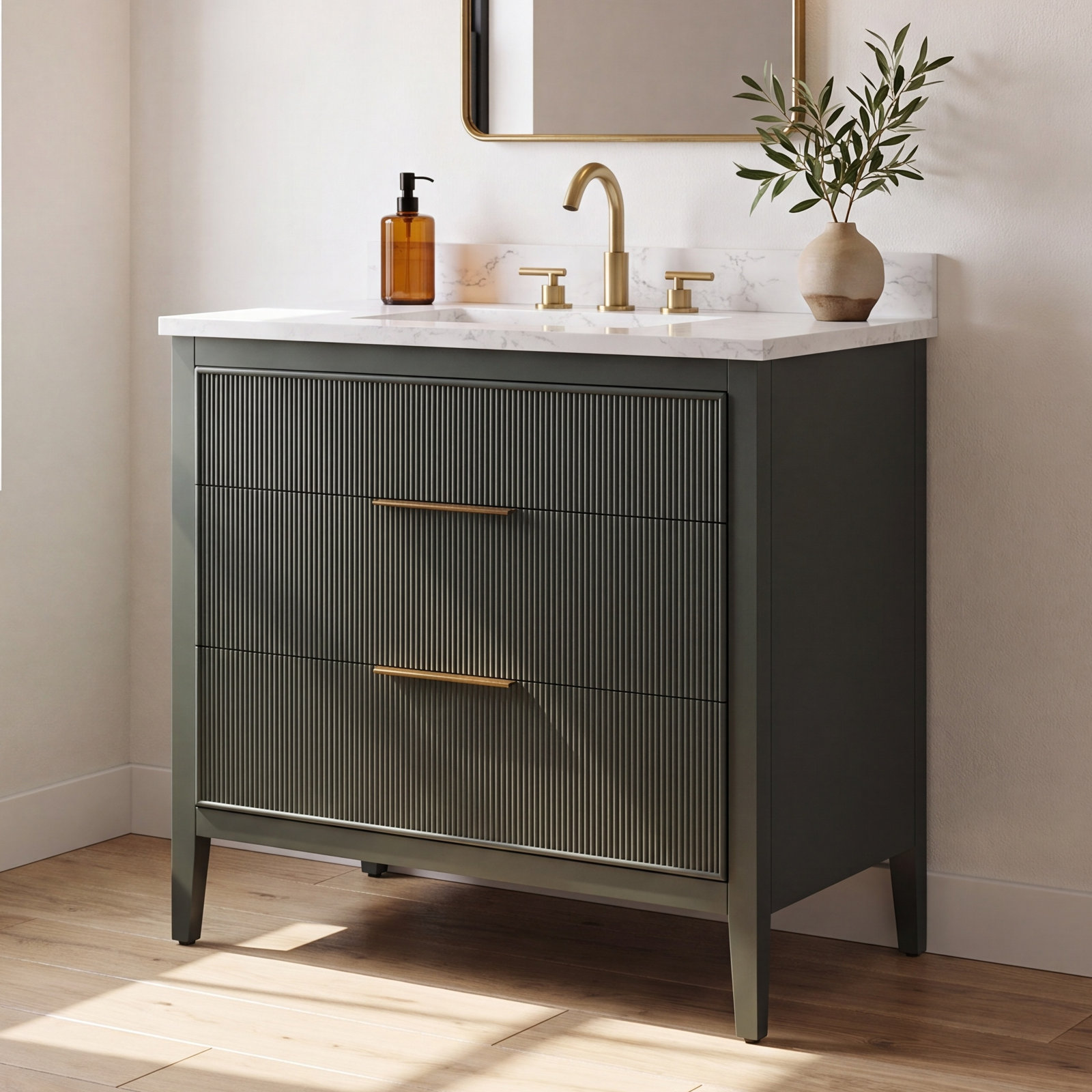 Bilroy 36" Oak Single Bathroom Vanity, Vintage Green