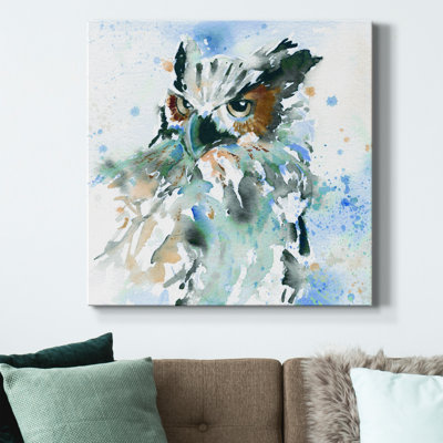 Owl On Blue - Wrapped Canvas Print