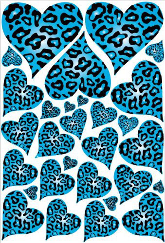 Adhésif décoratif cœurs de guépard léopard, Bleu