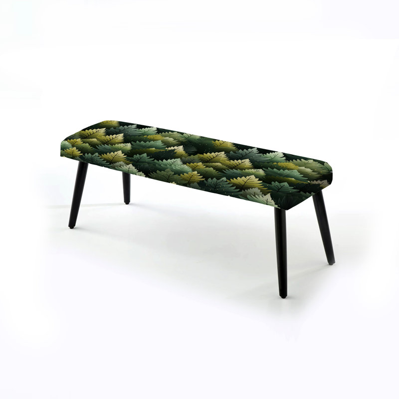 Green Forest Pattern - Botanical Upholstered Black Bench