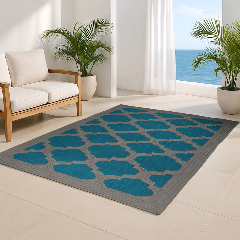 Trellis Blue Indoor and Outdoor Area Rug, Rectangle 4' x 6'