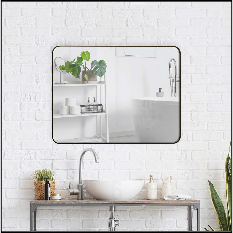 Miroir rectangulaire avec cadre en métal, Noir, noir, noir, noir, 36 po x 24 po