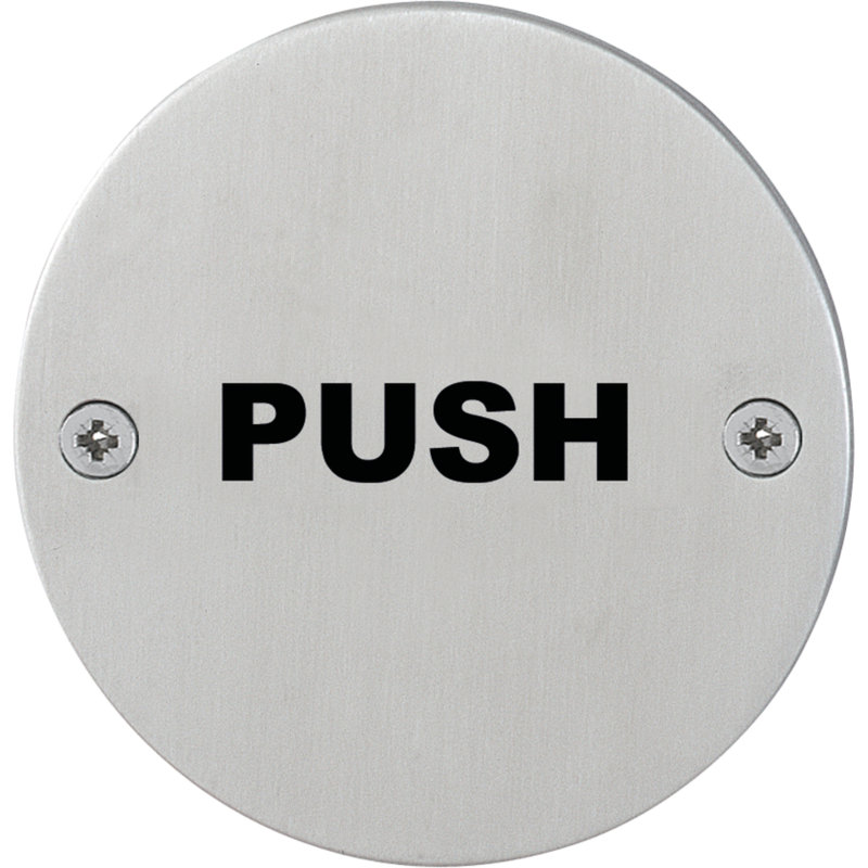 Amauria Circular "PUSH" Sign, Satin Silver