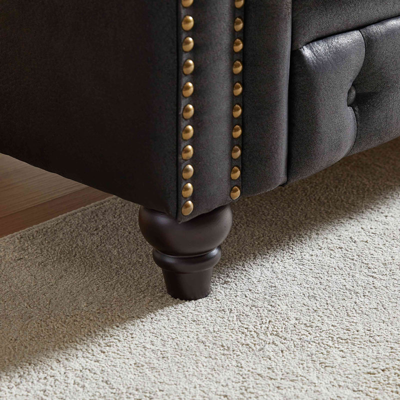 Canapé Chesterfield 85,5 po, H 28,28 po x l 85,53 po x P 32,28 po, Noir