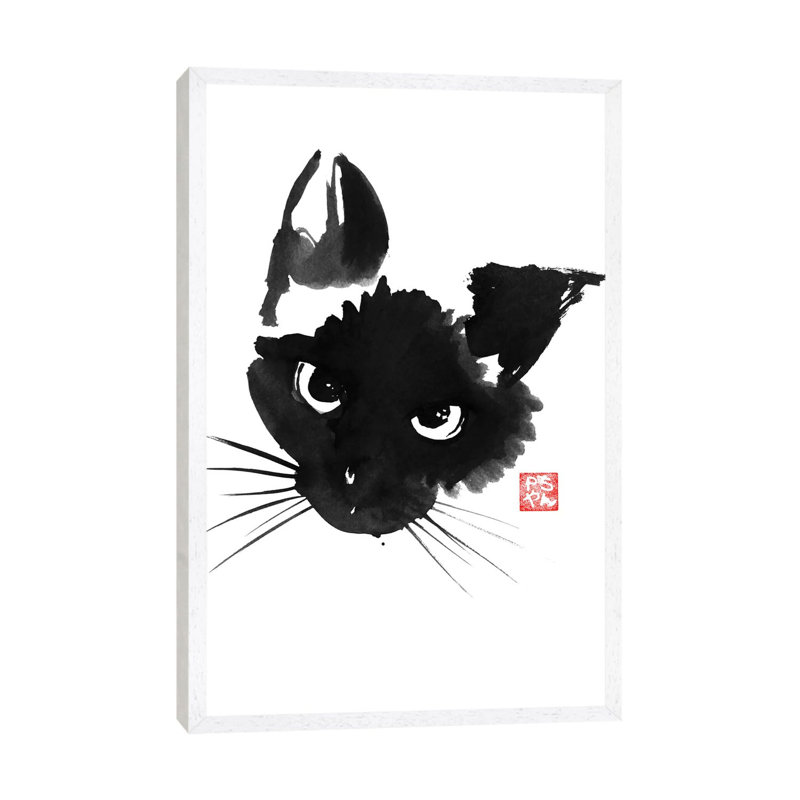 Grumpy Siamese Cat 1 Piece Wall Art on Canvas, 66.04 cm H x 45.72 cm W, White Framed