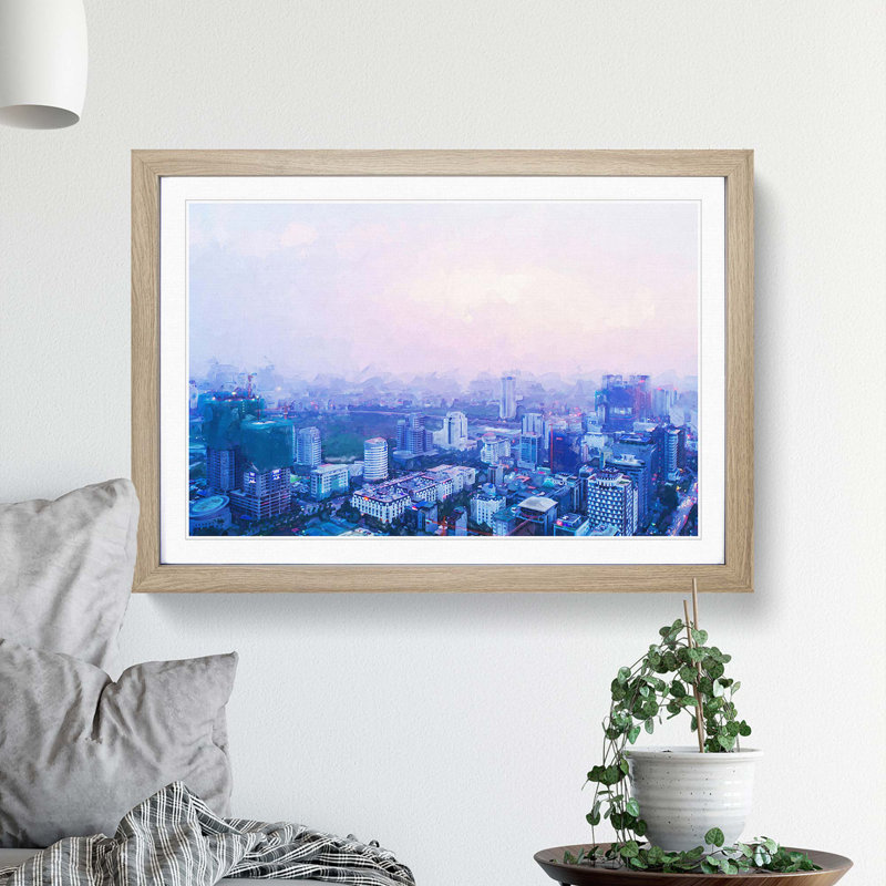 The Hanoi Skyline in Vietnam in Abstract - Picture Frame Graphic Art Print, Oak Framed, 36cm H x 48cm W x 2cm D
