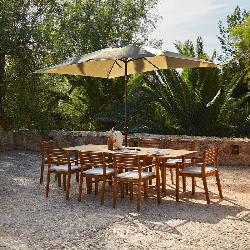 Sirmans 8 - Person Dining Set, Cream Umbrella, 75cm H x 90cm W x 140cm L, With Cushions