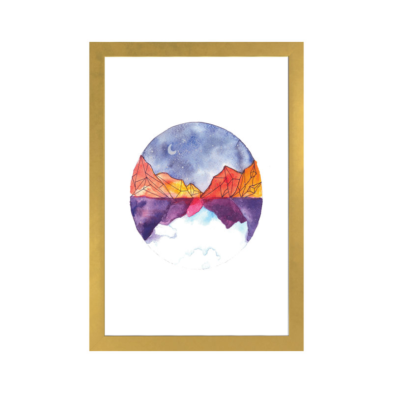 Art circulaire, H 24 po x l 16 po x P 1 po, Papier encadré doré