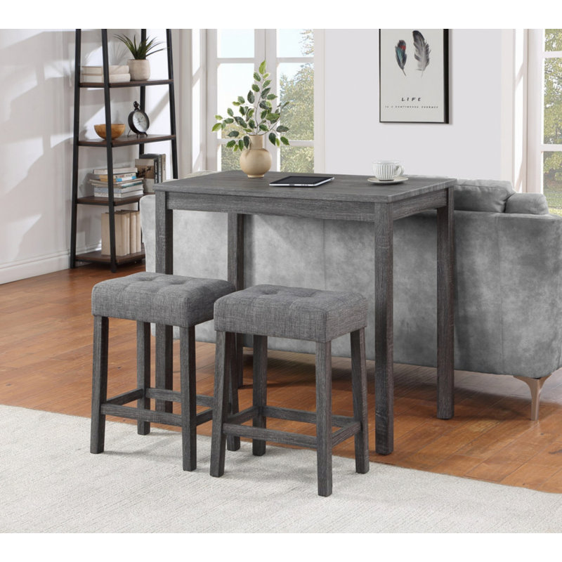 Ensemble de table bistro 3 pièces à hauteur de comptoir avec tabourets capitonnés, Gris