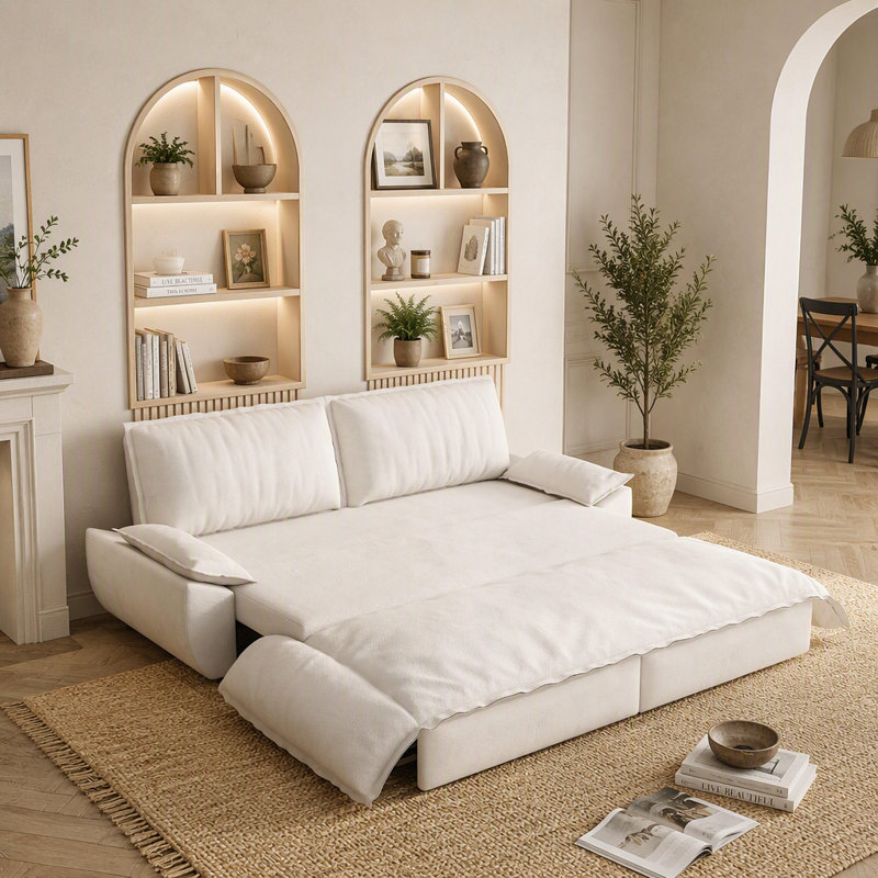 Canapé-lit convertible 3 en 1, canapé-lit gigogne multifonctionnel en velours avec deux positions de couchage réglables, canapé-lit gain de place pour salon ou chambre à coucher