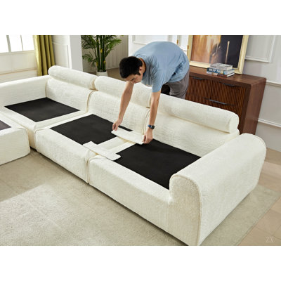 178.6" Fluffy Lamb Wool Sectional Sofa, Oversized Deep Seat L Shaped Modular Corner Couch, Plush Cloud Comfy Large Combination Sofa with Throw Pillows for Living Room