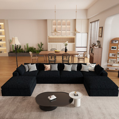 156" Upholstered Cloud Sofa, Boneless Modular Sectional Couch with Ottoman, No Assembly Required for Living Room