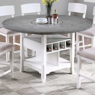 Table de salle à manger à hauteur de comptoir blanche / grise 1pc avec tablette de rangement intégrée Lazy Suzan