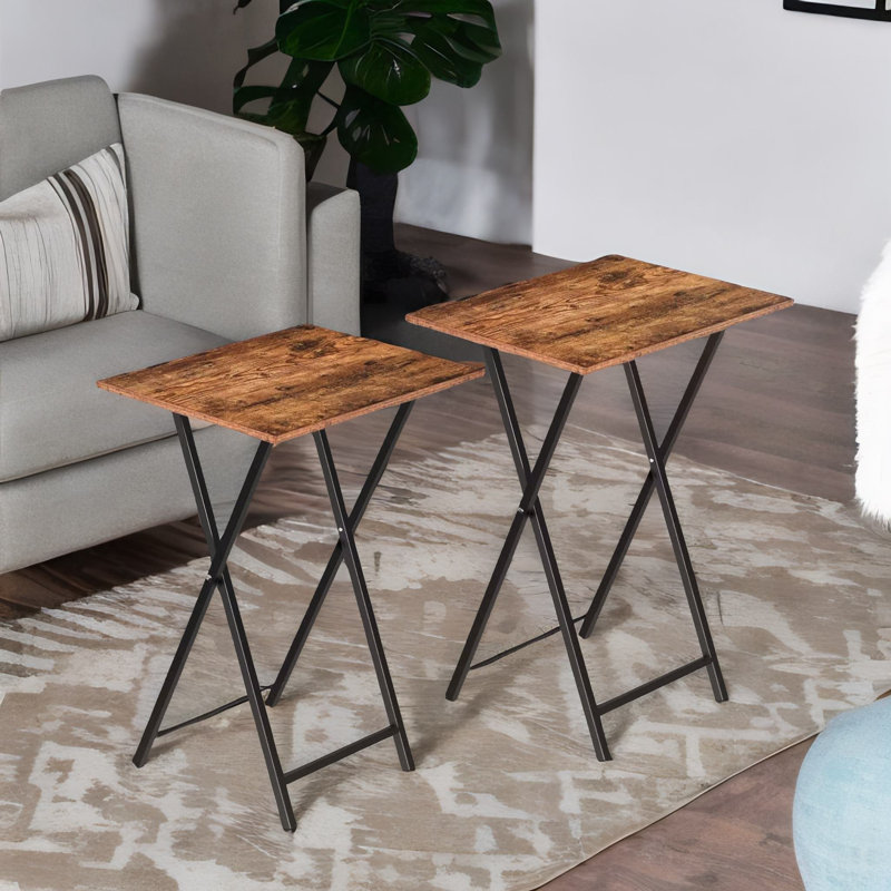 Chidera Rustic Wooden 2 Piece Side Table Set Folding Living Room Home Furniture