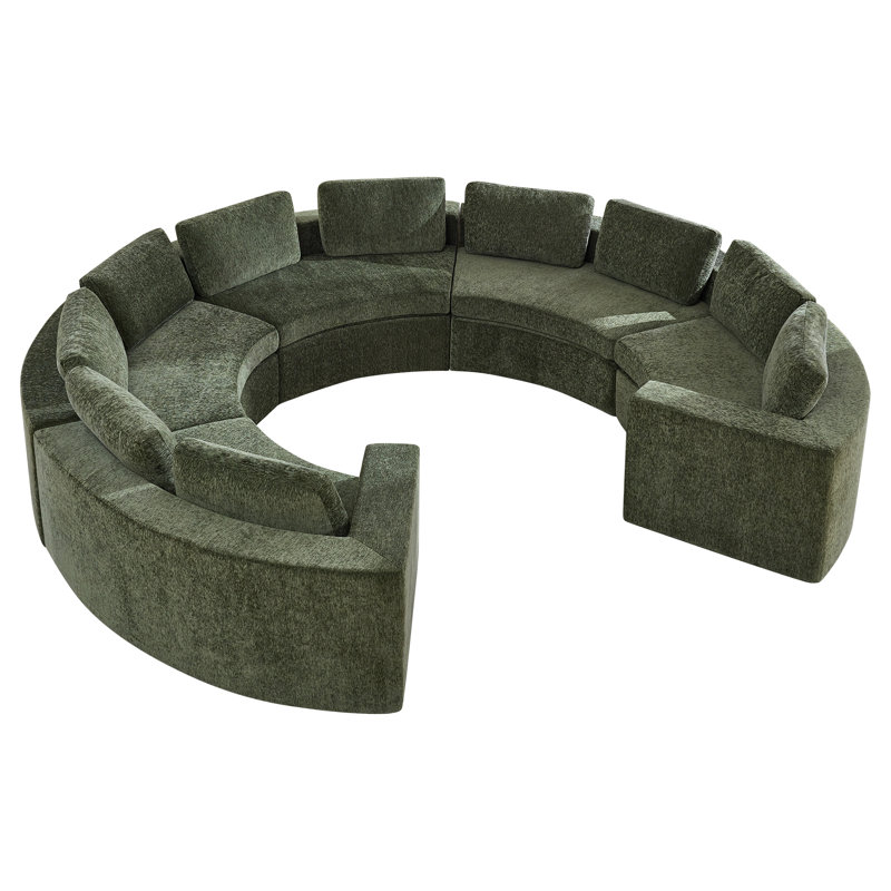 Boneless Curved Sectional Compressed Sofa, 4 to 12 Seater with 8.47" Wide Arms, No Assembly Required, 10, Green