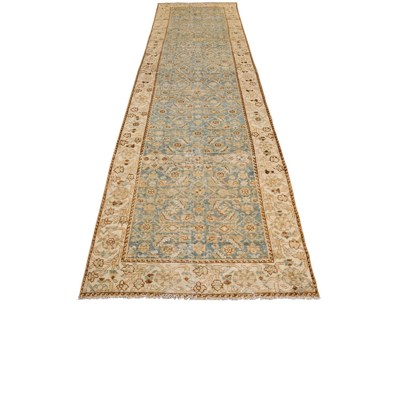 Tapis beige / bleu unique de 3 pi 3 po x 13 pi 4 po