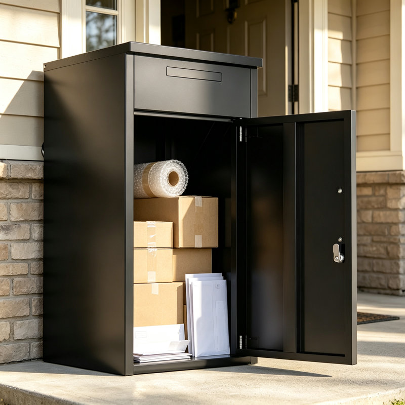 2-in-1 Outdoor Lockable Parcel Box, Weather Resistant Steel Parcel Delivery Box, 97.3 cm H x 43.2 cm W x40.6 cm D