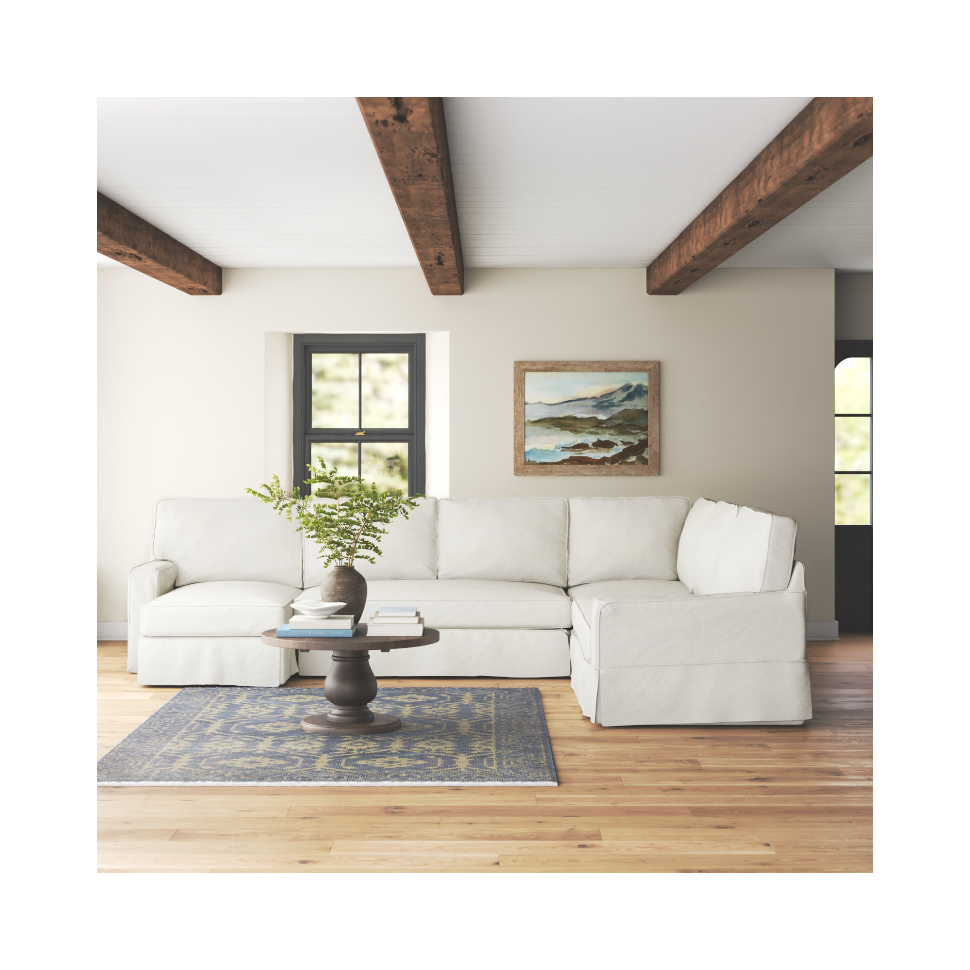 Taylor Upholstered U-Sectional, Bayou Off White Canvas, Right Hand Facing