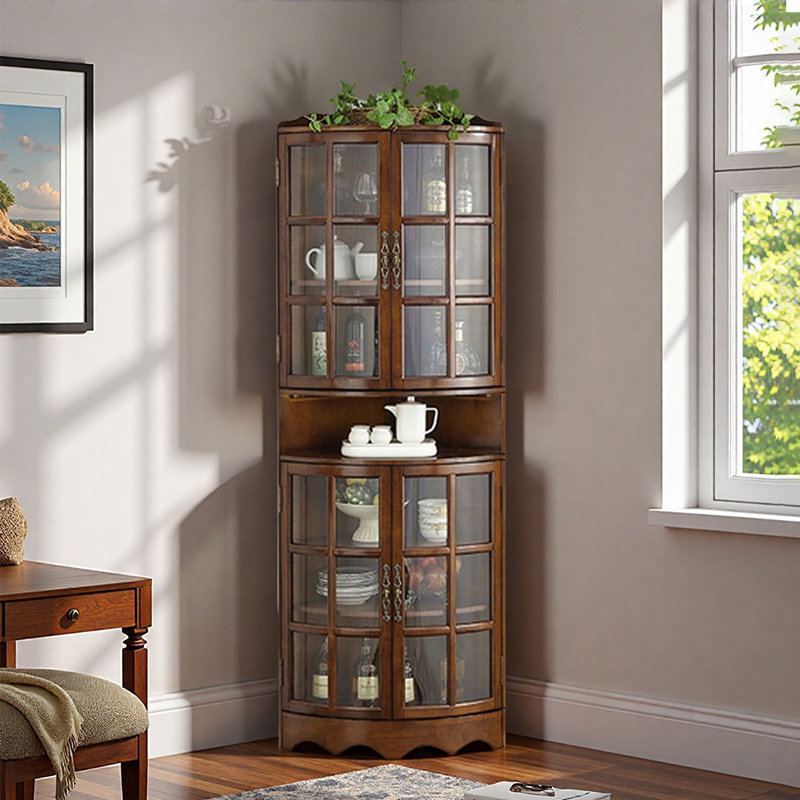 Bibliothèque d'angle en verre de style américain, Marron foncé