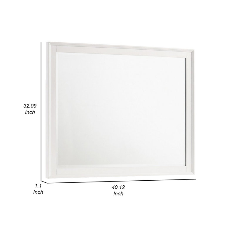 Miroir pour commode rectangulaire en bois massif et manufacturé, Blanc
