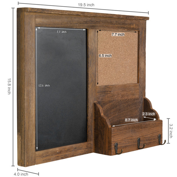 Wood Note Board Entryway Organizer With Chalkboard & Corkboard