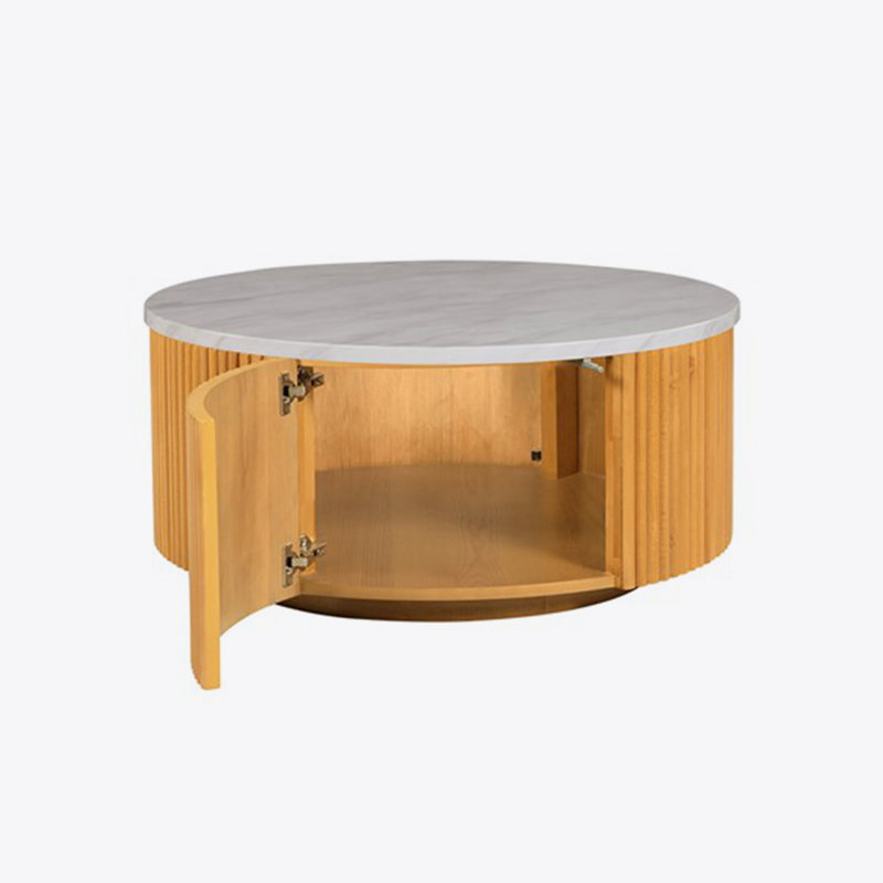 Table basse ronde blanche avec rangement naturel / blanc Voir ci-dessous