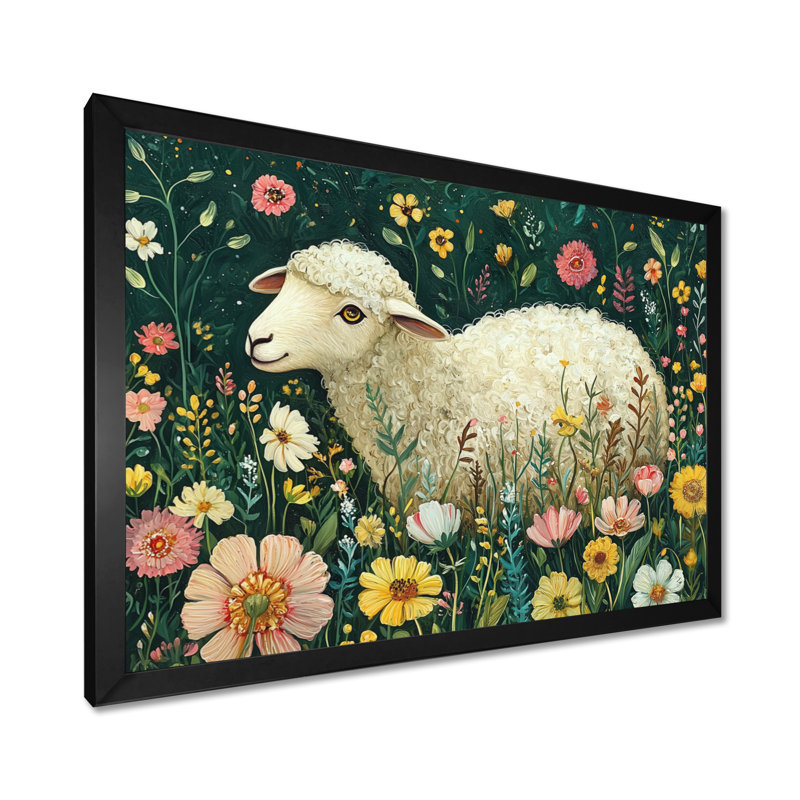Dott Mignon mouton au printemps II, Reproduction encadrée d'une seule photo, H 30 po x l 40 po, Noir
