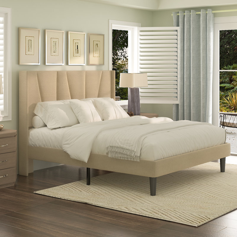 Lit plateforme à profil bas Mccreight, Beige clair, Grand