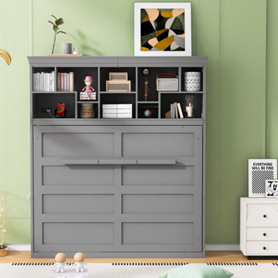Lit escamotable mural Murphy avec tablettes supérieures et port USB, cadre de lit