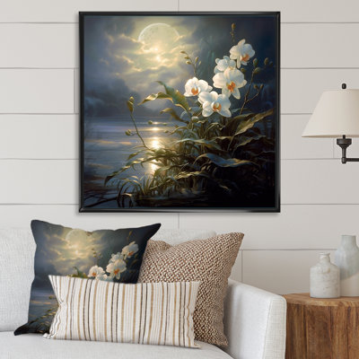 «Orchids Waterscape Moonlight I», reproduction sur toile