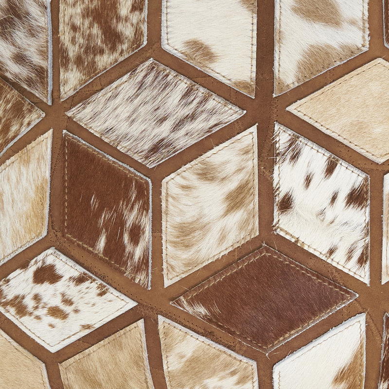Diamond Patchwork Hair-On Leather Pillow, No Insert, Brown