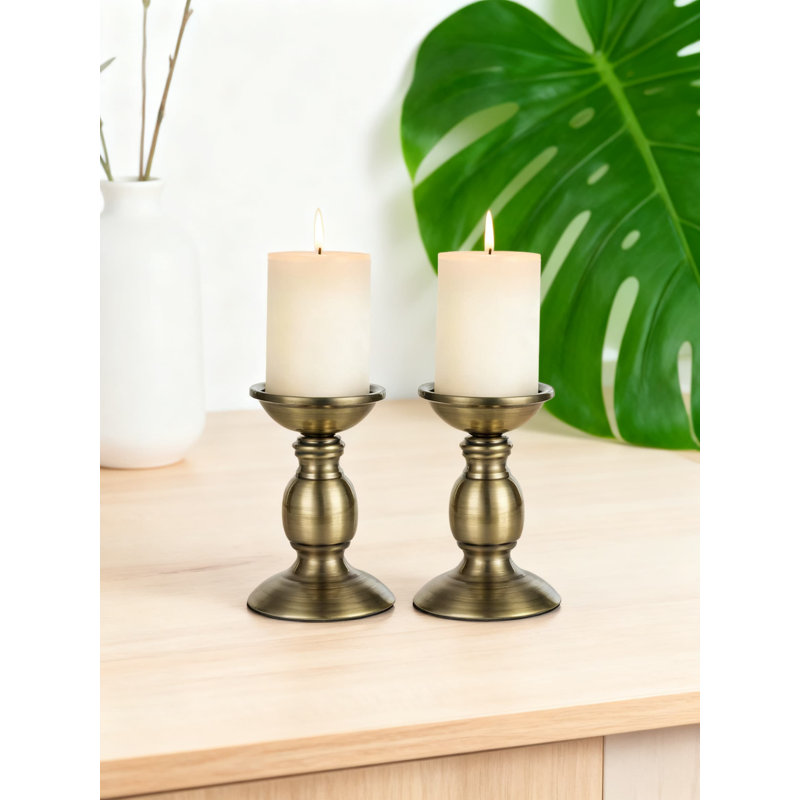 Paquet de 2 porte-bougies colonne pour bougies de 3 pouces, bougeoirs en métal de fer avec base lourde pour la stabilité, pièce maîtresse décorative pour décoration de mariage, de maison, de fête et de spa