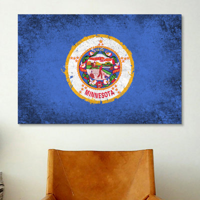 «Minnesota Flag, Grunge Painted» par iCanvas - impression sur toile tendue