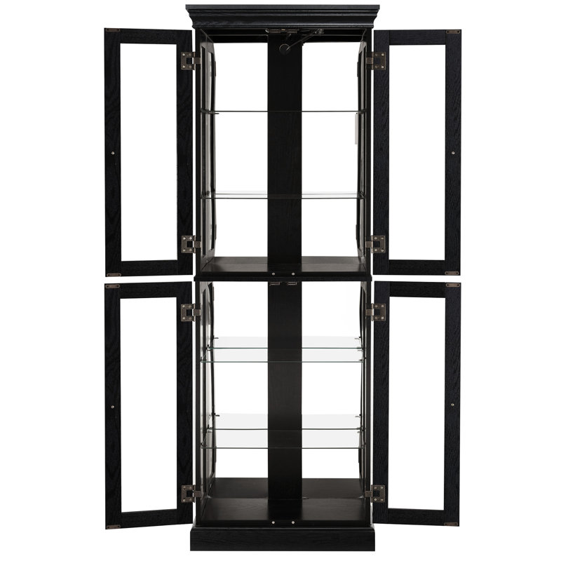 Armoire en verre noir avec éclairage exquis pour garde-manger, présentoir de collection idéal dans la cuisine, éclairage enchanteur et tablettes réglables