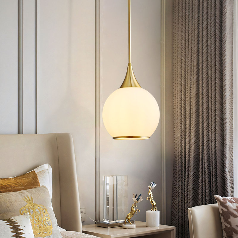 Luminaire suspendu simple en or brossé à 1 lumière avec verre de lait