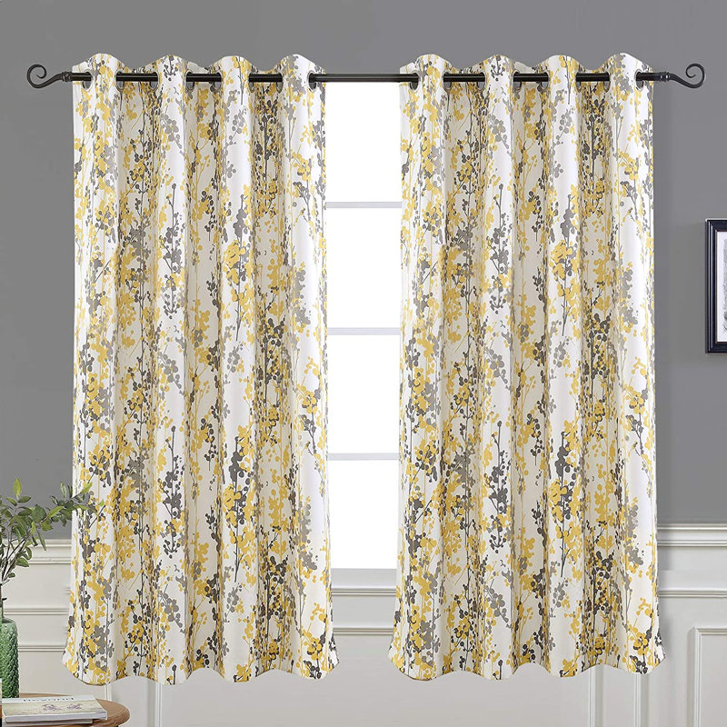 Rideaux de fenêtre Aalayjah , Jaune doré / gris, L 52 po x L 63 po