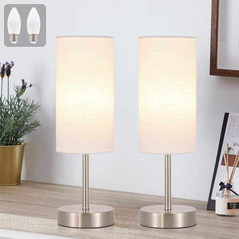 Set Of 2 Minimalist Modern Table Lamps, Small Bedside Lamps With Linen Fabric Shade, Includes LED Bulb, Perfect For Bedroom Nightstand