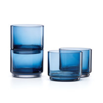 Blue Faceted Stackable Drinking Glasses Set of 4