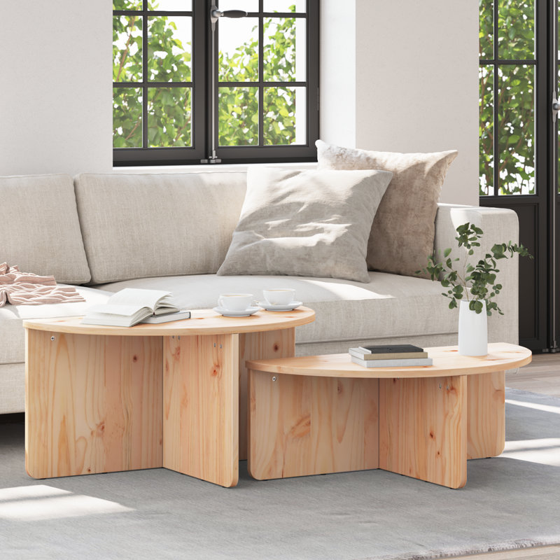 Coffee Table Solid pine wood Living Room Pine Rustic Oval Indoor, Natural