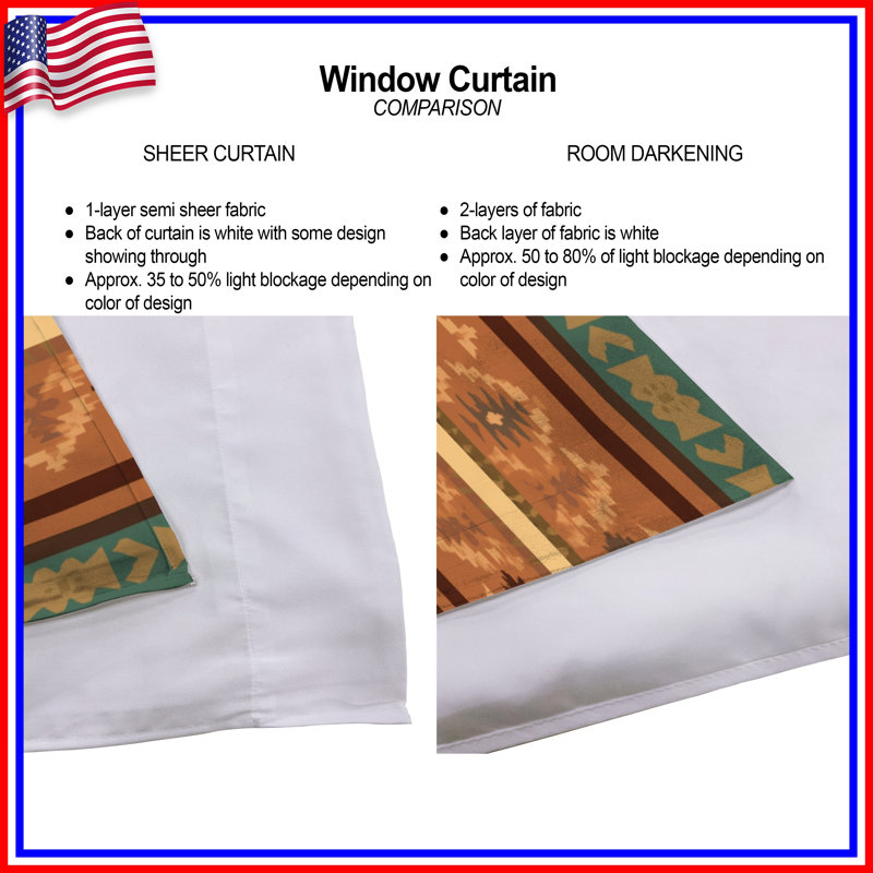 Rideaux de fenêtre à motif géométrique Southwestern, 20 po x 80 po - 2 panneaux, Transparent