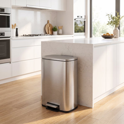 Poubelle rectangulaire SimplyKleen 50 L/13,2 gallons en acier inoxydable (42 cm L x 36 cm l x 63 cm H), poubelle de cuisine à pédale avec sac intérieur, corbeille à papier moderne pour la maison et le bureau