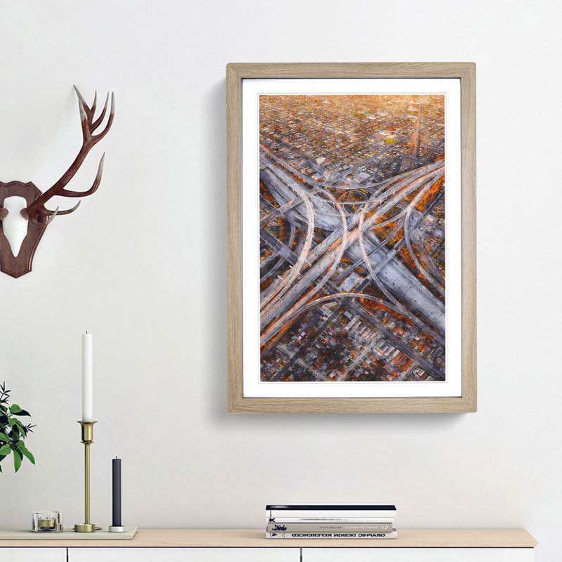 Highways of Los Angeles - Picture Frame Painting Print, 45cm H x 33cm W x 2cm D, Oak Framed