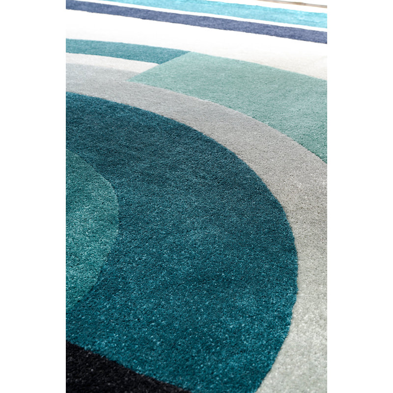 Josep Hand Tufted Geometric Area Rug in Blue/Ivory, Rectangle 6'7" x 9'10"