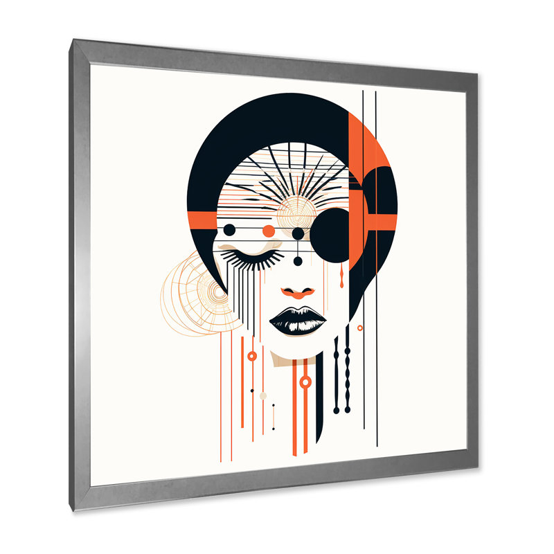 «Minimal Boho Geometric Woman Portrait», art mural sur toile mode femme, H 16 po x l 16 po, Cadre photo noir