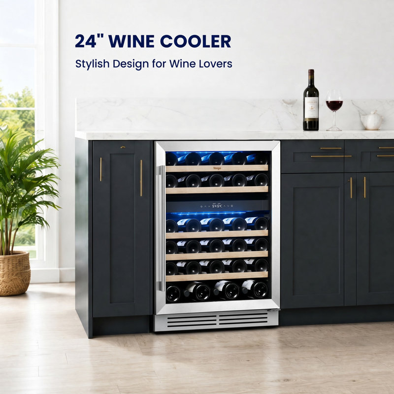 Yeego 23.4'' 52 Bottle Wine Refrigerator Dual Zone Freestanding/Built-In Cooler, Right Hinge