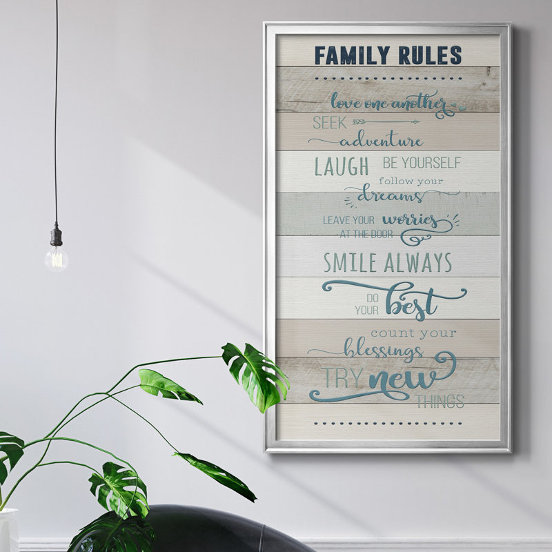 Family Rules - cadre photo, art textuel sur toile, Cadre argenté, H 14,5 po x l 26,5 po x P 1,5 po