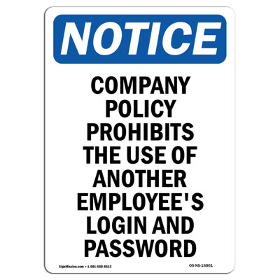 Using Another Employee Login Prohibited Sign