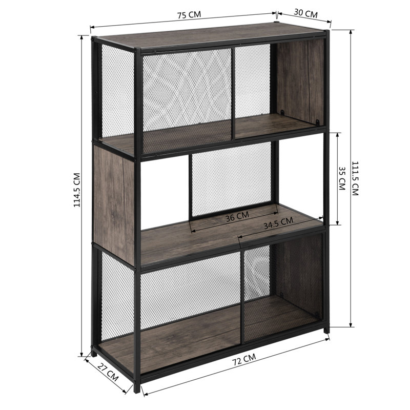 Barbi 114.5cm H x 75cm W Powder-coated Metal Geometric Bookcase