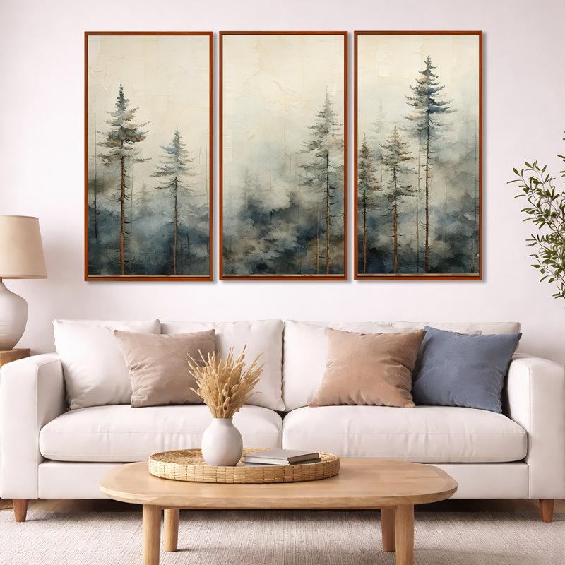 Forêt d'art de pin Minimalisme, H 40 po x l 60 po x P 1 po, Cadre flottant brun