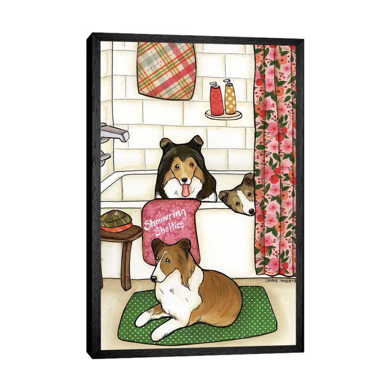 Showering Shelties by Jamie Morath - Print on Canvas, Black Floater Framed, 66.04cm H x 45.72cm W x 3.81cm D